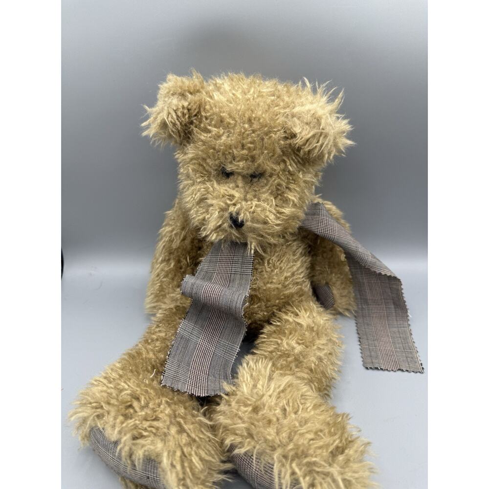Boyds Bears Plush Jointed Teddy Bear Brown Shaggy w Plaid Ribbon 14”